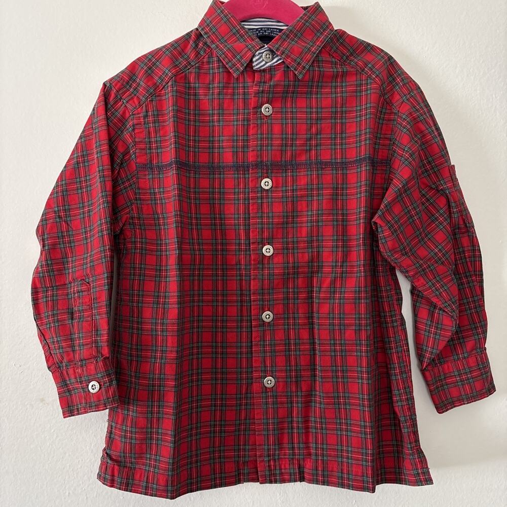 Tommy Hilfiger Boys Size 4 Red Plaid Button Down Shirt 100% Cotton